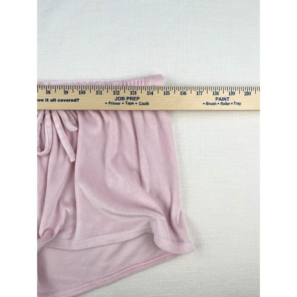 Juicy‎ Couture Women's Bubble Gum Pink Velour Spellout Rhinestone Shorts Size M - Picture 5 of 7